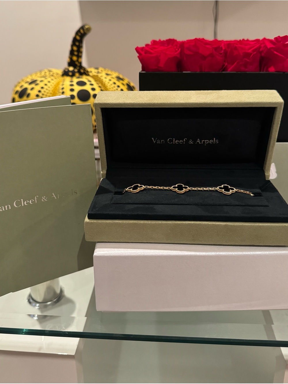 Van Cleef & Arpels Onyx Yellow Gold Alhambra Bracelet